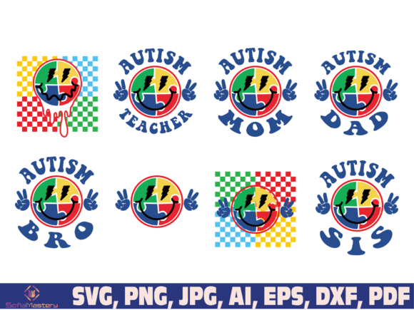 Autism Family Teacher Retro Vintage Graphics for Crafts Projects