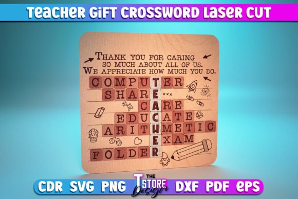 Teacher Gift Crossword Laser Cut SVG for Crafts and Graphics