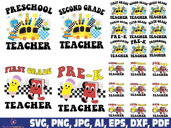 Teacher Grade School Classic Retro Graphics for Crafts and Content Design